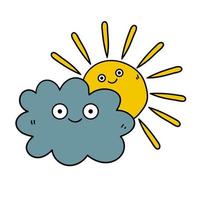 dessin animé doodle heureux nuage et soleil. relation amicale. logo météo. vecteur