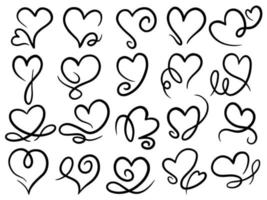 ensemble de coeurs romantiques ornés dessinés à la main. symbole d'illustration de coeur d'amour vecteur