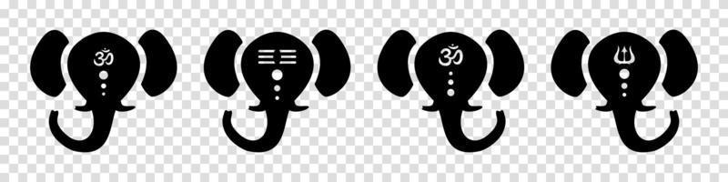 têtes abstraites de ganesh avec symboles. dieu noir hindou avec tête d'éléphant bon fils shiva saint patron de la richesse et de la prospérité créateur vecteur spirituel harmonie