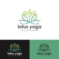 création de stock de logo de yoga. méditation humaine en illustration vectorielle de fleur de lotus en couleur violette vecteur