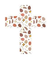 croix de pâques avec des oeufs et des fleurs vecteur