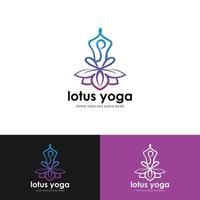 création de stock de logo de yoga. méditation humaine en illustration vectorielle de fleur de lotus en couleur violette vecteur