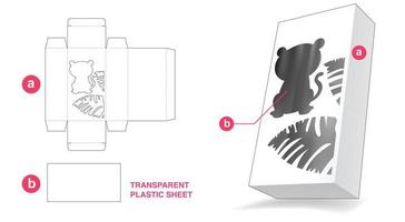 boîte avec tigre dans la fenêtre de la jungle et modèle de découpe de feuille de plastique transparent vecteur