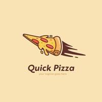 logo de pizza rapide, logo de livraison rapide de pizzeria avec icône d'illustration de pizza volante vecteur