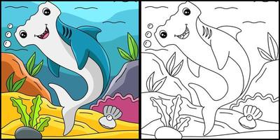 illustration de page de coloriage de requin marteau vecteur