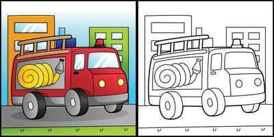 camion de pompier coloriage illustration de véhicule vecteur
