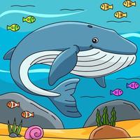 illustration colorée de dessin animé de baleine bleue vecteur