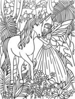 fée caressant la licorne coloriage pour adultes vecteur