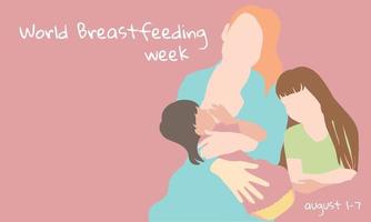 célébration de la semaine mondiale de l'allaitement, du 1er au 7 août. une jeune femme allaite sa petite fille, la tenant dans ses bras. soutien aux mères allaitantes, lactation. bannière, carte postale, cadeau vecteur