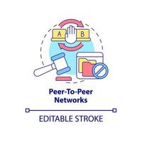 icône de concept de réseaux peer-to-peer. illustration de la ligne mince de l'idée abstraite de la source de piratage. distribuer des médias numériques illégaux. violation de copyright. dessin de couleur de contour isolé de vecteur. trait modifiable vecteur