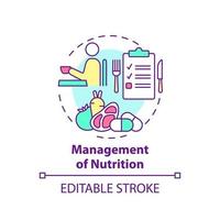gestion de l'icône de concept de nutrition. illustration de ligne mince d'idée abstraite de plan diététique de réadaptation. rééducation pulmonaire. soins de santé. dessin de couleur de contour isolé de vecteur. trait modifiable vecteur