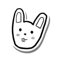 visage de lapin de dessin animé mignon de ligne noire. doodle sur silhouette blanche et ombre grise. illustration vectorielle pour décorer, colorier et tout design. vecteur