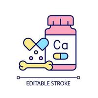 suppléments de calcium icône de couleur rvb. médicaments de prévention de l'ostéoporose. médicament complémentaire pour les végétaliens et les intolérants au lactose. illustration vectorielle isolée. dessin au trait rempli simple vecteur