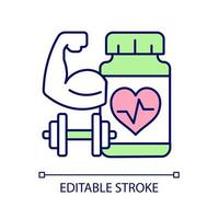 suppléments cardiovasculaires pour les athlètes icône de couleur rvb. suppléments cardio pour stimuler l'endurance et l'endurance. suppléments d'entraînement. illustration vectorielle isolée. dessin au trait rempli simple vecteur