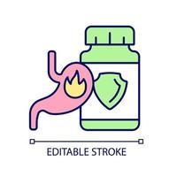 reflux acide complète l'icône de couleur rvb. médicaments contre les brûlures d'estomac. pilules pour brûlures de poitrine, pyrosis. problèmes de digestion. illustration vectorielle isolée. dessin au trait rempli simple vecteur