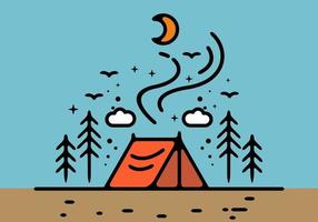 insigne d'illustration d'art de ligne de camping de tente colorée vecteur