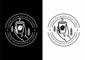 illustration d'art en ligne noir et blanc d'une main tenant un café vecteur