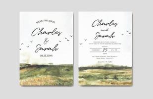 invitation de mariage de prairie nature paysage aquarelle vecteur