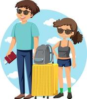 thème de vacances de voyage masculin et féminin avec sac à dos vecteur