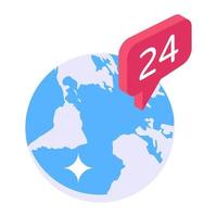 Icône isométrique de support mondial 24 heures sur 24