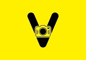 jaune noir de la lettre v initiale avec caméra vecteur