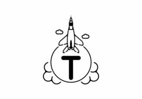 dessin au trait noir de la lettre initiale t avec jet volant vecteur