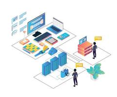 illustration de style isométrique de stockage en nuage avec grand serveur vecteur