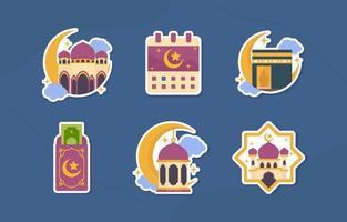 ensemble d'étiquettes d'autocollants du mois de ramadan vecteur