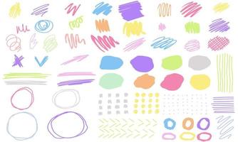 collection abstraite décorative dessinée à la main avec des éléments de doodle colorés. cercles vectoriels, lignes de jeu mignonnes. vecteur