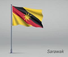 agitant le drapeau du sarawak - état de la malaisie sur le mât. modèle vecteur