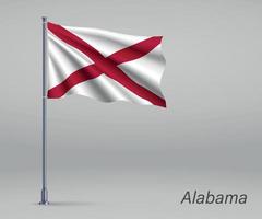 agitant le drapeau de l'alabama - état des états-unis sur le mât. tem vecteur