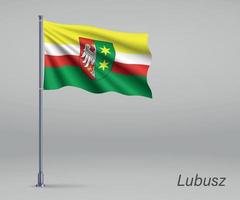 agitant le drapeau de la voïvodie de lubusz - province de pologne sur flagpo vecteur