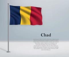 agitant le drapeau du tchad sur le mât. modèle pour le jour de l'indépendance vecteur