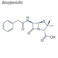 formule squelettique vectorielle de la benzylpénicilline. médicament chimique molec vecteur