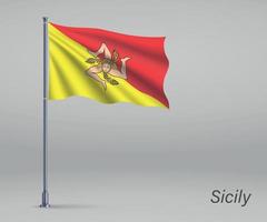 agitant le drapeau de la sicile - région de l'italie sur le mât. modèle pour vecteur