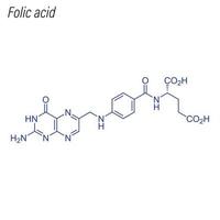 vecteur formule squelettique de l'acide folique. molécule chimique du médicament.