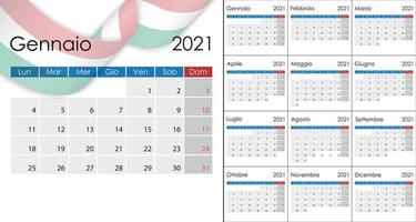 calendrier simple 2021 en langue italienne, début de la semaine le lundi. pour votre conception vecteur