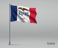 agitant le drapeau de l'iowa - état des états-unis sur le mât. modèle vecteur