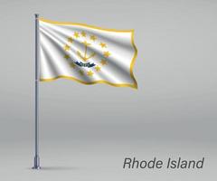 agitant le drapeau de rhode island - état des états-unis sur le mât vecteur