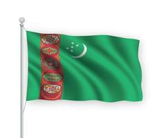 3d waving flag turkménistan isolé sur fond blanc. vecteur