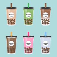 Bubble tea ou thé au lait perlé set vector illustration