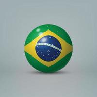 Boule ou sphère en plastique brillant réaliste 3d avec le drapeau du brésil vecteur