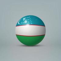 Boule ou sphère en plastique brillant réaliste 3d avec le drapeau de l'ouzbékiste vecteur