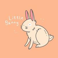 petite carte de lapin avec un lapin sur fond orange dans un style doodle. illustration vectorielle. vecteur