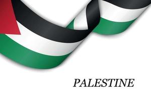 agitant un ruban ou une bannière avec le drapeau de la palestine vecteur