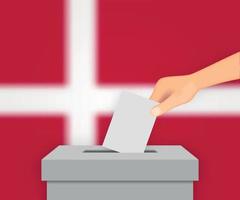 fond de bannière électorale au danemark. urne avec modèle de drapeau flou pour votre conception vecteur