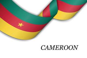 agitant un ruban ou une bannière avec le drapeau du cameroun. vecteur