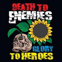 signe ukrainien patriotique avec crâne, t-shirts design vintage grunge vecteur