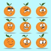 illustration de jeu d'expression de visage de fruit orange vecteur