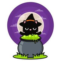 illustration d'halloween avec un joli chat sorcier vecteur